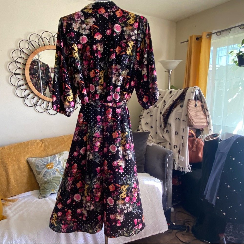 Torrid Tea Length Floral Polka Dot Shirt Dress Button Front Size 18/20 (2) - Picture 5 of 13